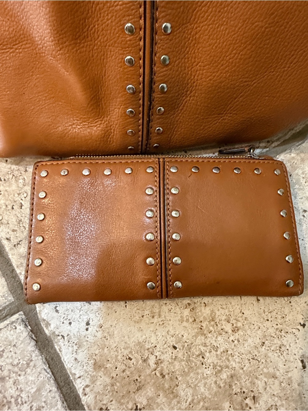 Michael Kors Studded Leather Shoulder Tote and Wallet in Cognac - Picture 4 of 6